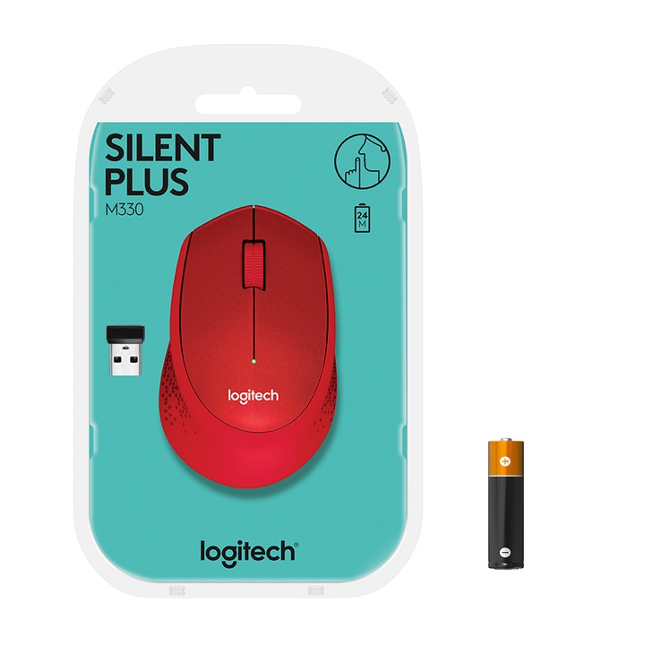 Mouse Logitech M330 Silent Plus, Wireless, Red