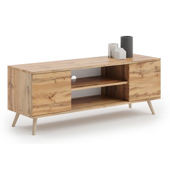 Comoda TV FOCUS 155 x 50 x 40 cm pe picioare din lemn in stil scandinav, stejar wotan Comoda TV FOCUS 155 x 50 x 40 cm pe picioare din lemn in stil scandinav, stejar wotan