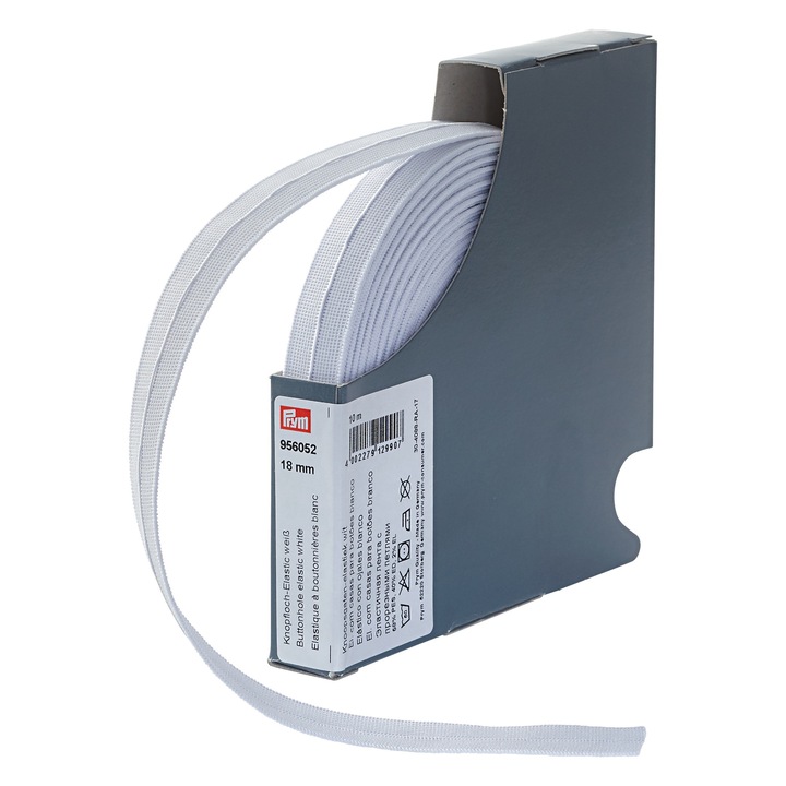 Elastic pentru butoniere, potrivit pentru imbracaminte copii si gravide, 18 mm latime, 10 m lungime, alb, Prym
