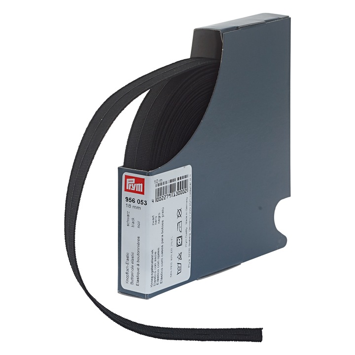 Elastic pentru butoniere, potrivit pentru imbracaminte copii si gravide, 18 mm latime, 10 m lungime, negru, Prym