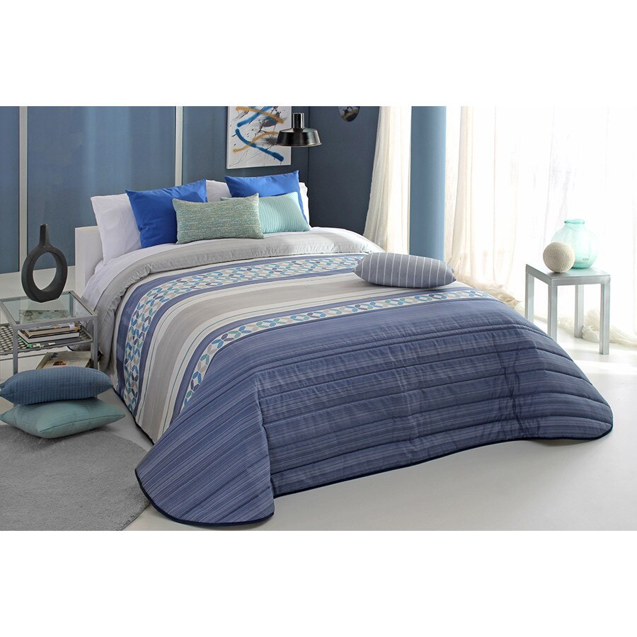 Set Cuvertura matlasata Yale 2A si 1 perna decorativa, Reig Marti, albastru, dimensiune 190 cm x 270 cm