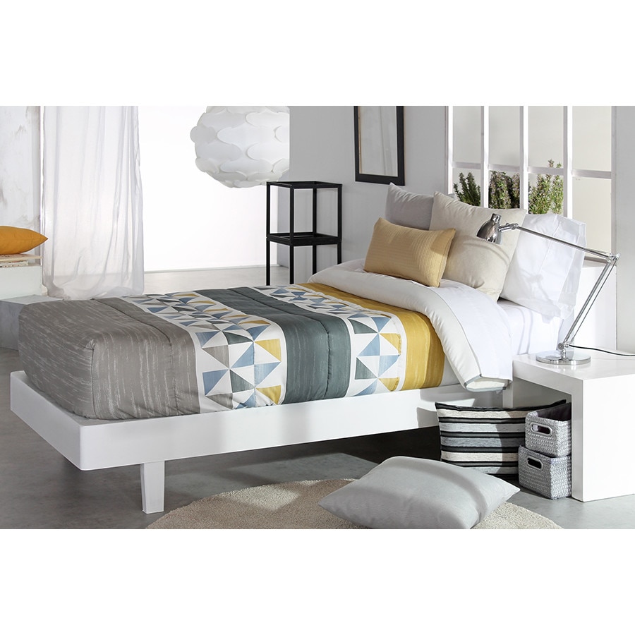 Set Cuvertura matlasata fixa Wang AG si 1 perna decorativa, Reig Marti, bej, gri, galben, pentru pat de 90 cm x 200 cm