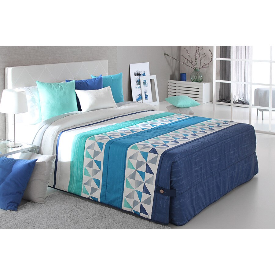 Set Cuvertura matlasata Wang si 1 perna decorativa, Reig Marti, albastru, gri, dimensiune 190 cm x 270 cm