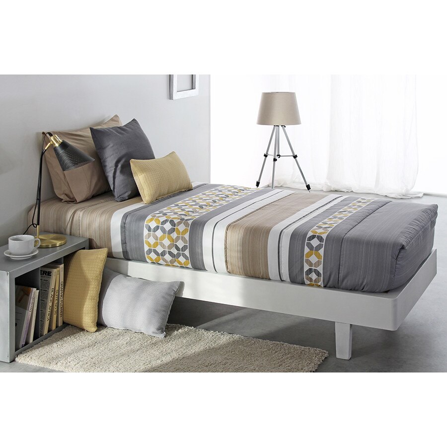 Set Cuvertura matlasata fixa Yale AG si 1 perna decorativa, Reig Marti, gri, pentru pat de 90 cm x 200 cm