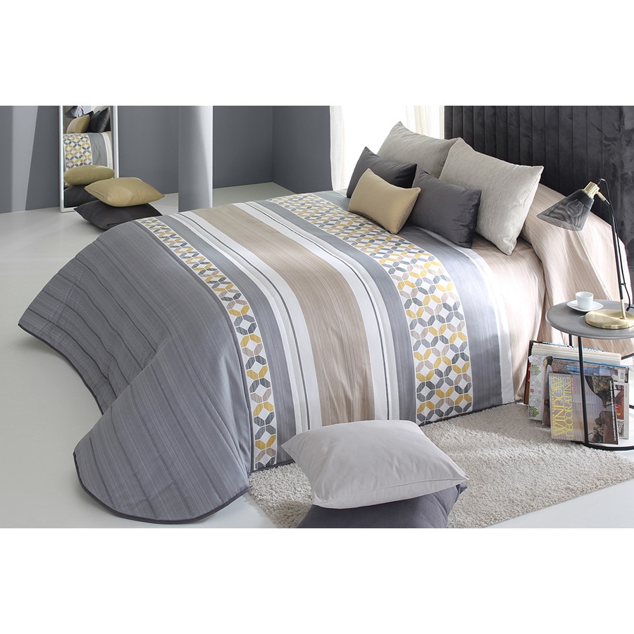 Set Cuvertura matlasata Yale 2A si 1 perna decorativa, Reig Marti, gri, dimensiune 205 cm x 270 cm