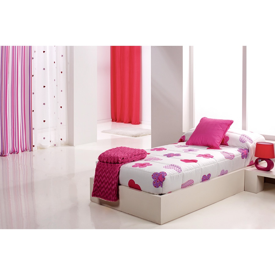 Set Cuvertura matlasata fixa Wendyco AO si 1 perna decorativa, Reig Marti, flori, inimioare, pentru pat de 90 cm x 200 cm