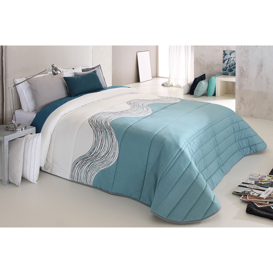 Set Cuvertura matlasata Zone 2A si 1 perna decorativa, Reig Marti, turcoaz, dimensiune 205 cm x 270 cm