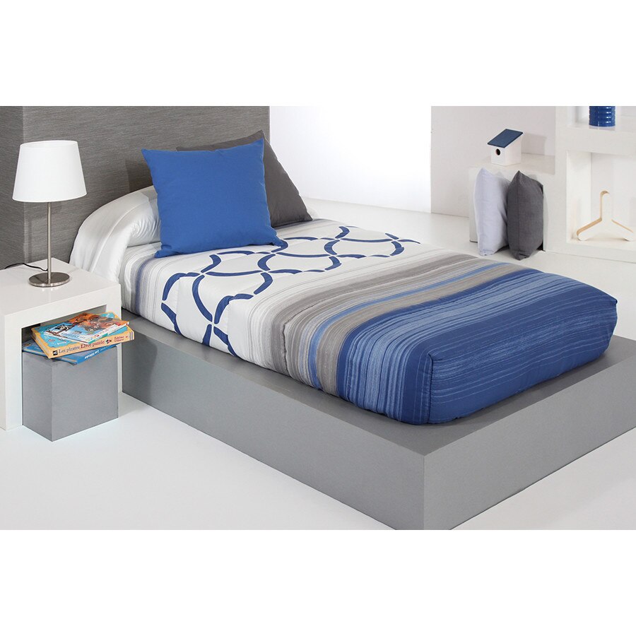 Set Cuvertura matlasata fixa Twist AG si 1 perna decorativa, Reig Marti, albastru, pentru pat de 90 cm x 200 cm