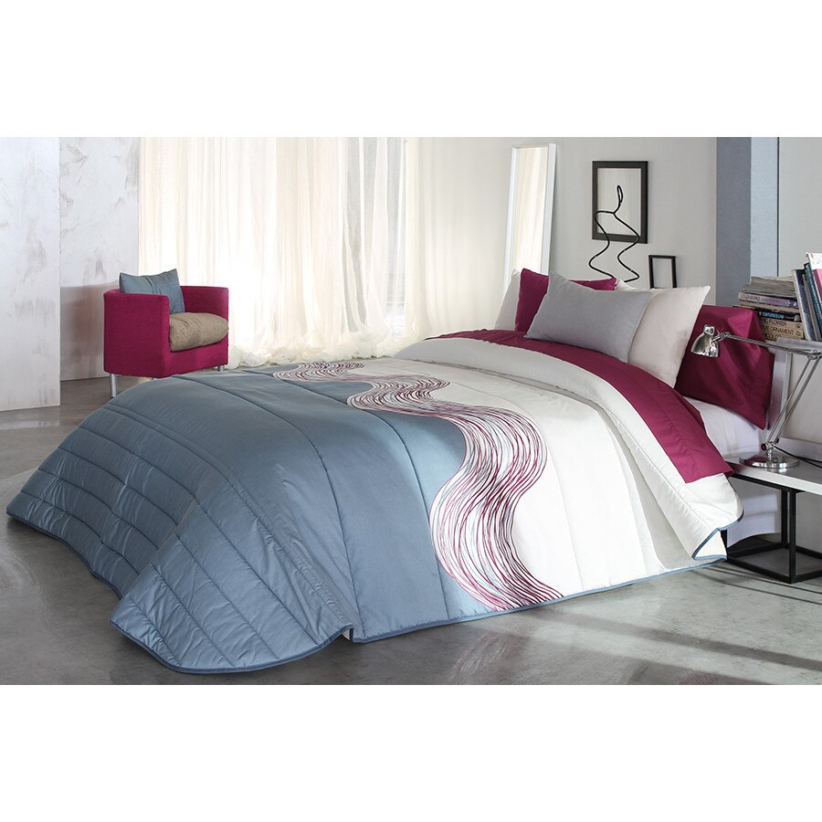 Set Cuvertura matlasata Zone 2A si 2 perne decorative, Reig Marti, gri, albastrui, dimensiune 235 cm x 270 cm