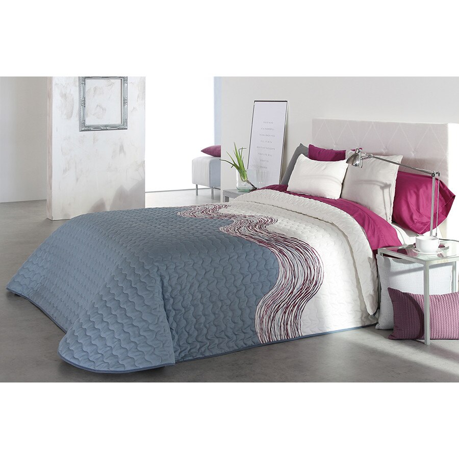 Set Cuvertura matlasata Zone 2P si 2 perne decorative, Reig Marti, gri, albastrui, dimensiune 250 cm x 270 cm