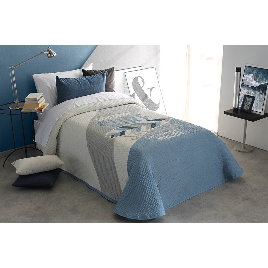 Set Cuvertura Balvin si o fata de perna, Reig Marti, gri albastrui, 190 cm x 270 cm