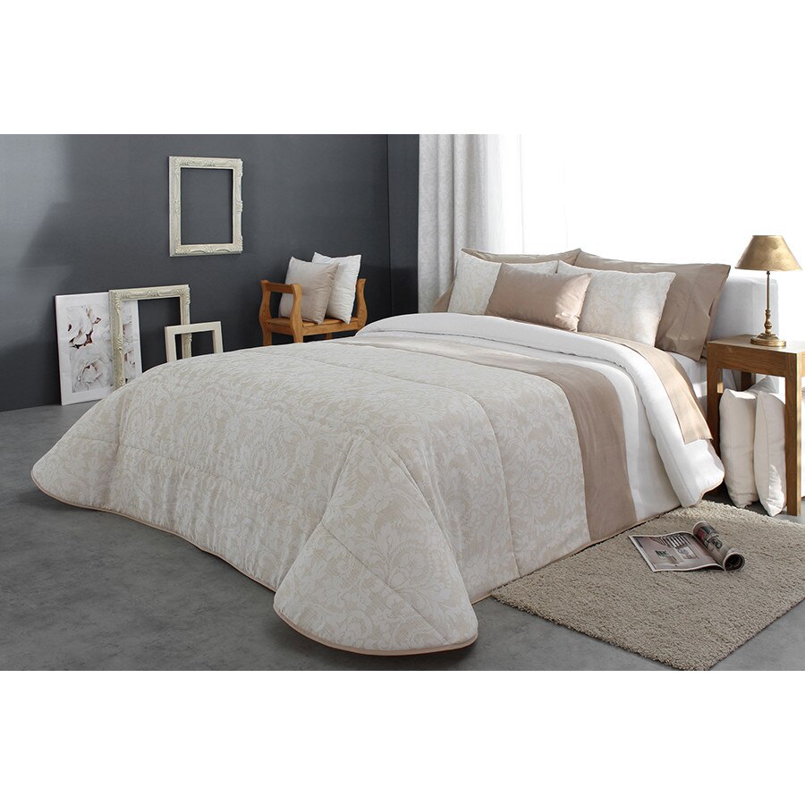Set Cuvertura matlasata Acanto si 2 perne decorative, Reig Marti, bej, dimensiune 280 cm x 270 cm