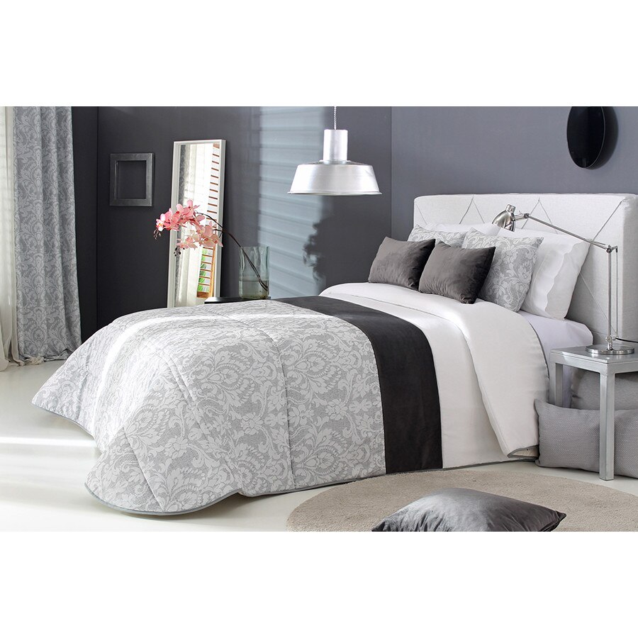 Set Cuvertura matlasata Acanto si 2 perne decorative, Reig Marti, gri, dimensiune 235 cm x 270 cm