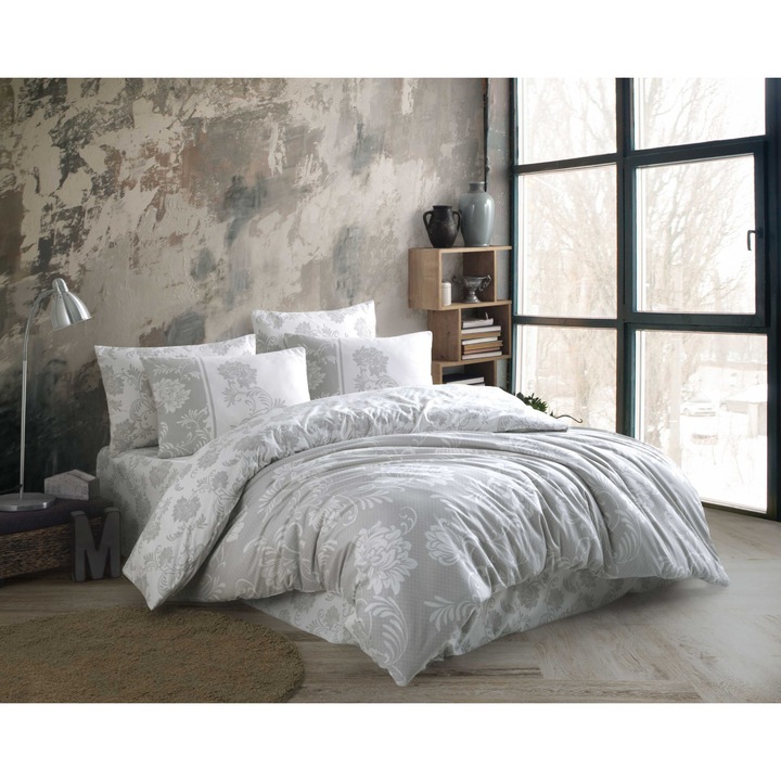 Памучно спално бельо Jardin Silver, за двойно легло, 4 части, 200x220 / 50x70, марка Hobby Home
