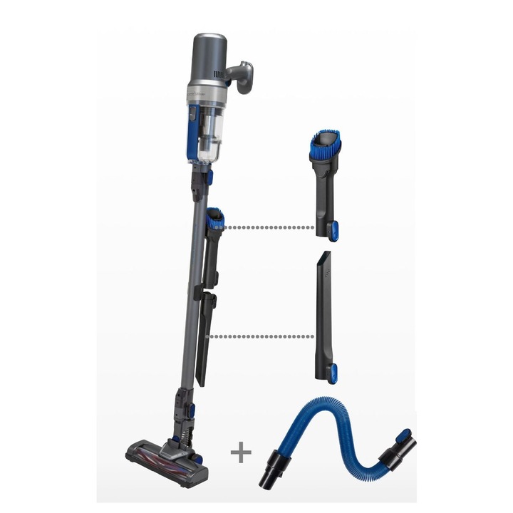 Aspirator vertical si de mana ProfiCare, PC-BS 3085, toate suprafetele, autonomie 40 minute, filtru HEPA, fara sac, accesorii incluse, antracit/albastru