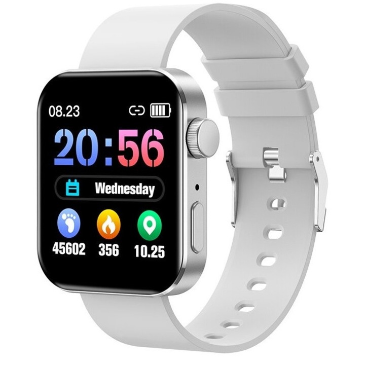 ISP LikeSmart™ NewAgeFiT SmartWatch, 1,72" IPS ултраширокоъгълен дисплей, Bluetooth Smart Call, термометър, SpO2 оксиметър, известия за социални мрежи, сърдечен ритъм и кръвно налягане, Aqua Silver