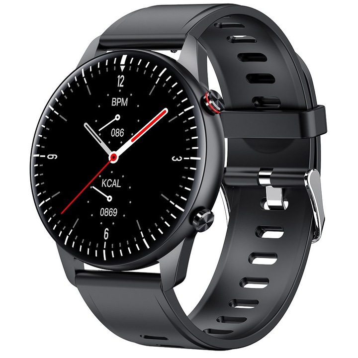 SmartWatch ISP LikeSmart™​​​​​​​ VeryFiT, 1,28" ултраширокоъгълен дисплей, Bluetooth Smart Call, SpO2 оксиметър, известия за социални мрежи, сърдечен ритъм и кръвно налягане, силиконово черно