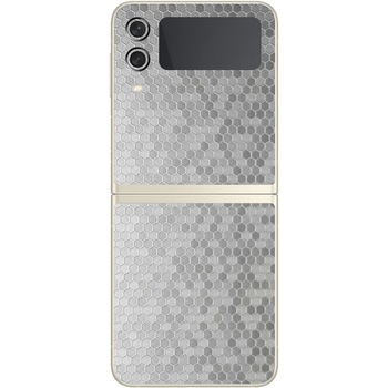 Folie Protectie Carbon Skinz pentru Samsung Galaxy Z Flip3 5G - Honeycomb Argintiu Silver Simple Cut, Skin Adeziv Full Body Cover pentru Rama Ecran, Carcasa Spate
