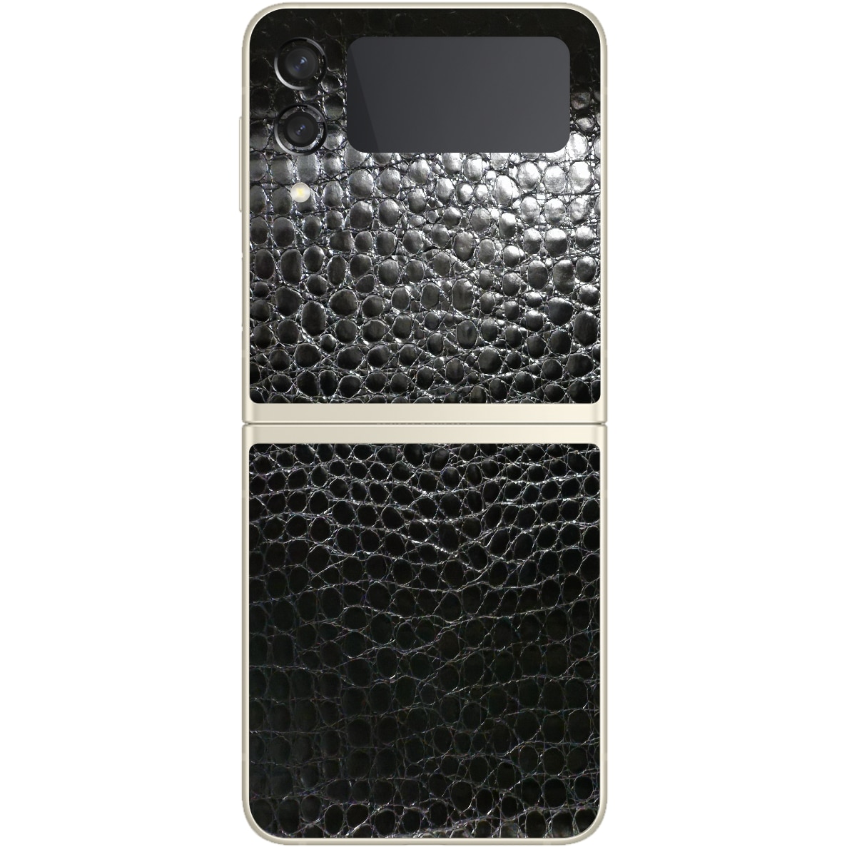 Folie Protectie Carbon Skinz pentru Samsung Galaxy Z Flip3 5G - Piele Neagra Crocodil Simple Cut, Skin Adeziv Full Body Cover pentru Rama Ecran, Carcasa Spate