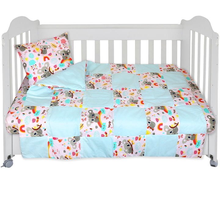 Set Lenjerie cu 4 piese 60/120 cm, bumbac 100%, Sweet Panda - Multicolor