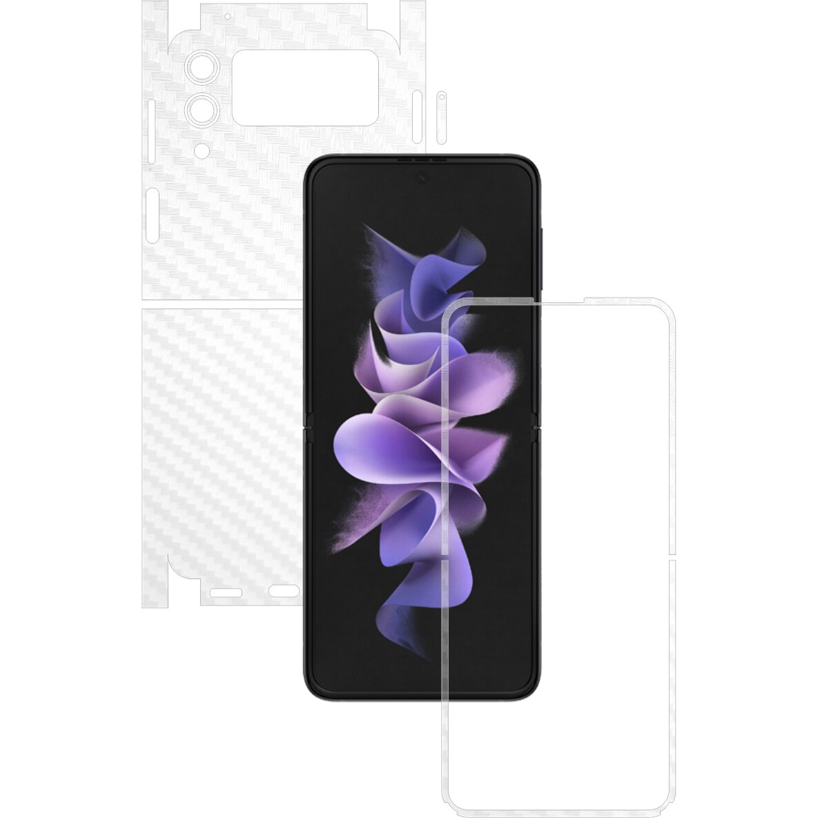 Folie Protectie Carbon Skinz pentru Samsung Galaxy Z Flip3 5G - Carbon Transparent 360 Cut, Skin Adeziv Full Body Cover pentru Rama Ecran, Carcasa Spate si Laterale