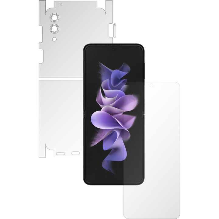 iSkinz Full Body Invisible Skinz UHD önregeneráló fólia, Samsung Galaxy Z Flip3 5G telefonhoz, Ultra-tiszta szilikon védelem 360-as vágásokkal a képernyőn, a hát- és az oldalsó burkolatokon, átlátszó tapadó bőr