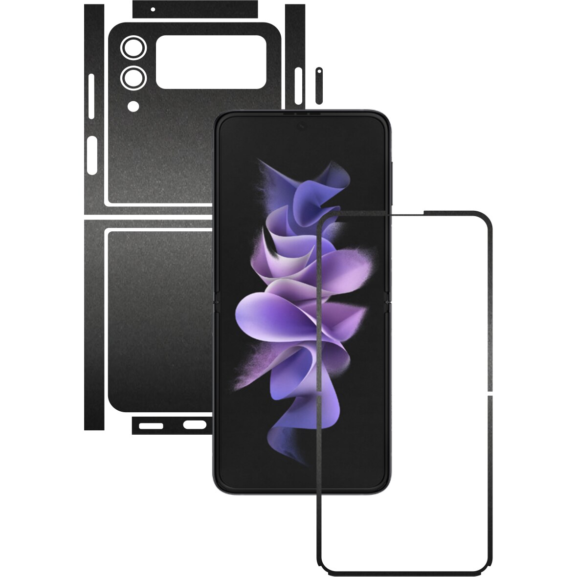 Folie Protectie Carbon Skinz pentru Samsung Galaxy Z Flip3 5G - Negru Mat Split Cut, Skin Adeziv Full Body Cover pentru Rama Ecran, Carcasa Spate si Laterale