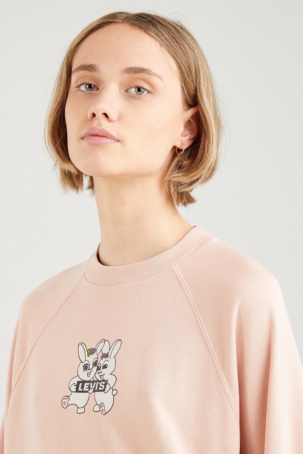 Levi's, Bluza sport cu imprimeu logo si maneci raglan, Roz/Alb prafuit