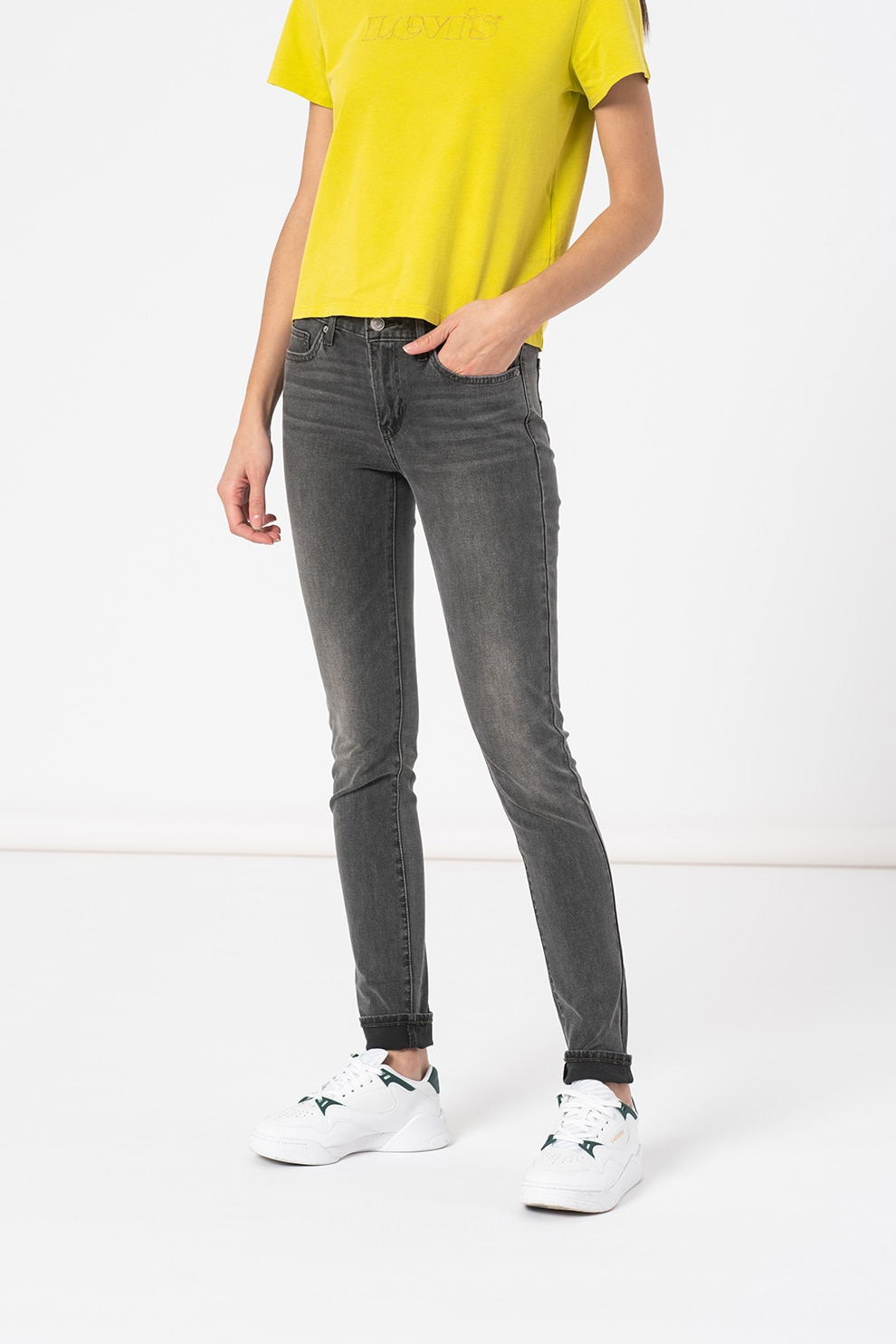Levi's, Blugi skinny cu talie medie 711™, Gri antracit/Alb/Argintiu