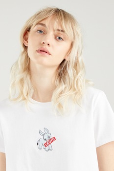 Levi's, Tricou cu decolteu la baza gatului si detaliu grafic, Alb optic Levi's, Tricou cu decolteu la baza gatului si detaliu grafic, Alb optic