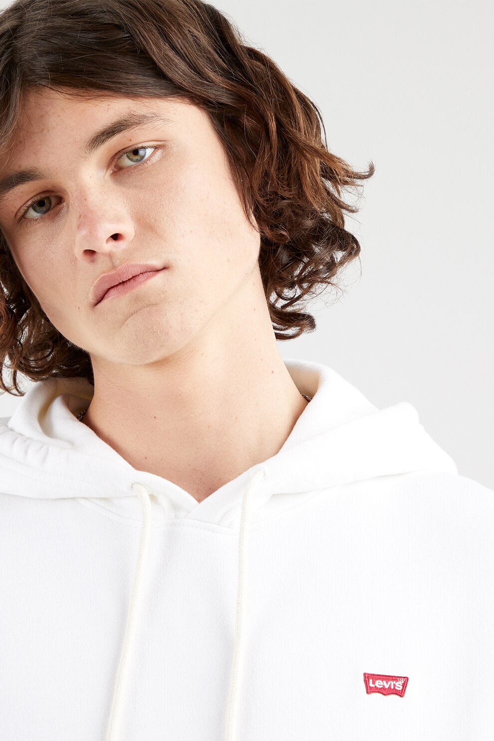 Levi's, Hanorac cu maneci cazute si buzunar kangaroo, Alb optic