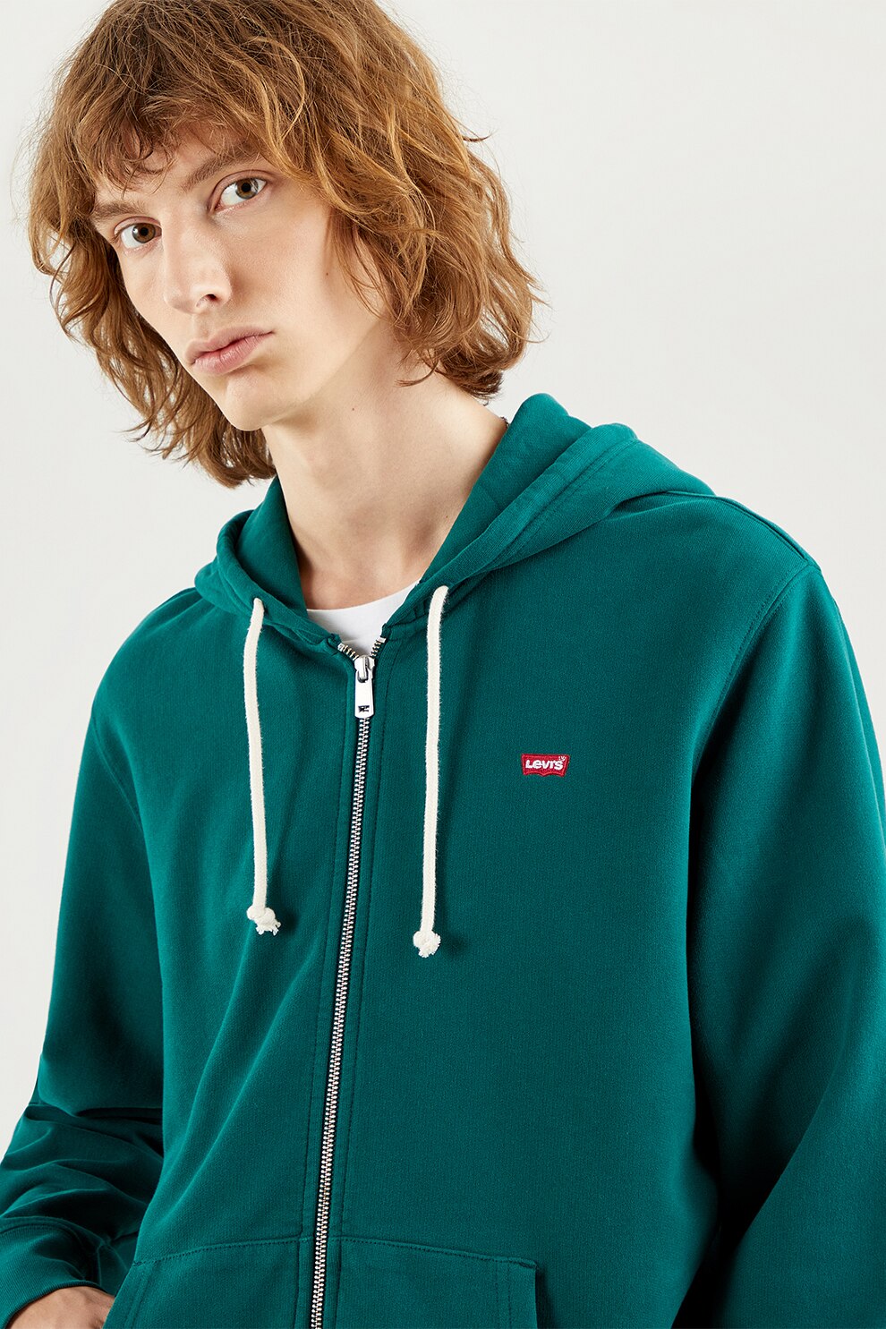 Levi's, Hanorac cu fermoar si buzunare oblice, Verde englez