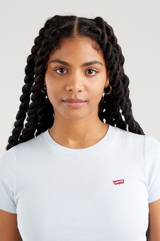 Levi's, Tricou slim fit din bumbac cu detaliu logo, Alb optic Levi's, Tricou slim fit din bumbac cu detaliu logo, Alb optic