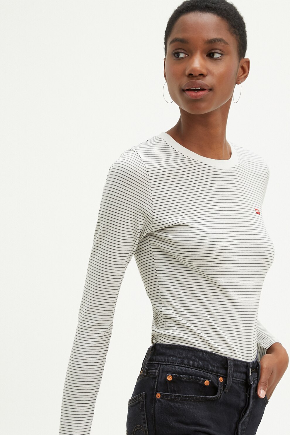 Levi's, Bluza slim fit din bumbac, Alb prafuit/Gri, L