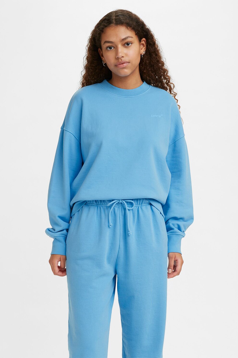 Levi's, Bluza sport lejera cu decolteu la baza gatului si detaliu logo, Albastru deschis