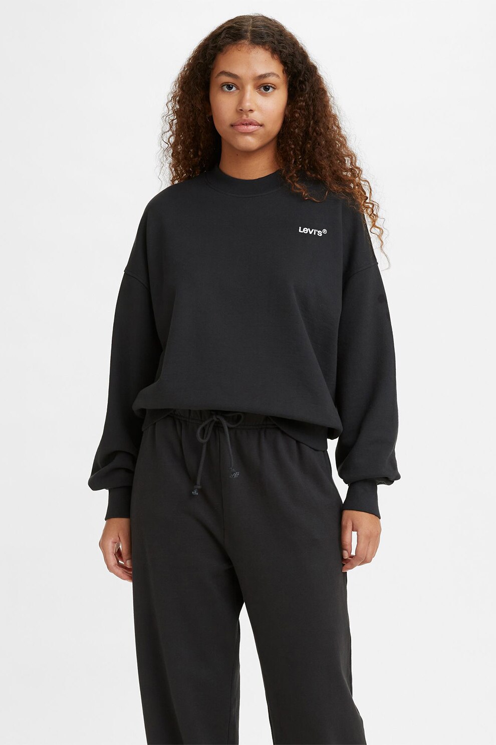 Levi's, Bluza sport lejera cu decolteu la baza gatului si detaliu logo, Negru