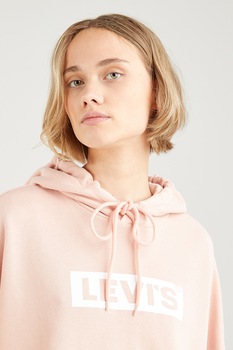 Levi's, Hanorac crop cu snur de ajustare si logo, Roz pastel Levi's, Hanorac crop cu snur de ajustare si logo, Roz pastel