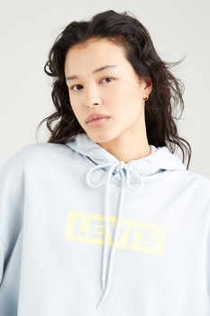 Levi's, Hanorac crop cu snur de ajustare si logo, Albastru pastel/galben pal Levi's, Hanorac crop cu snur de ajustare si logo, Albastru pastel/galben pal