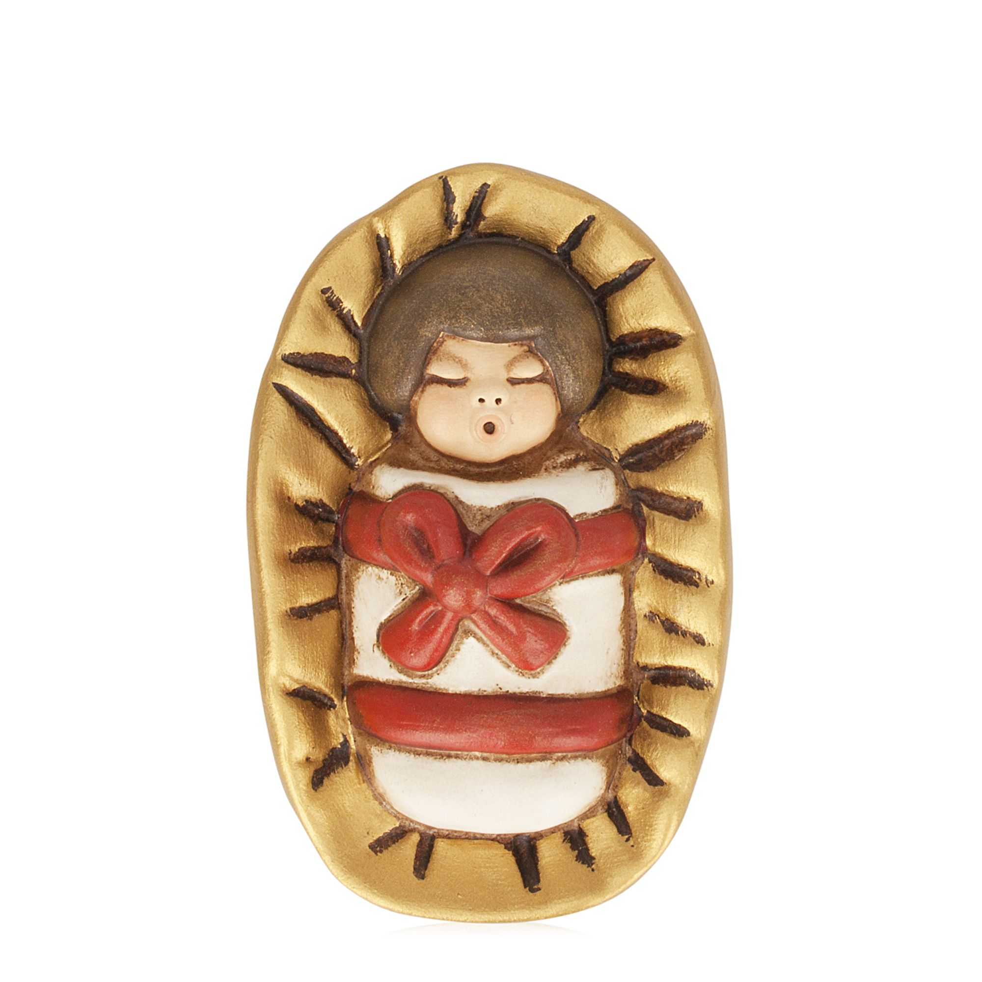 Figurina, Pruncul Iisus, ceramica THUN, rosu/auriu, 7 cm