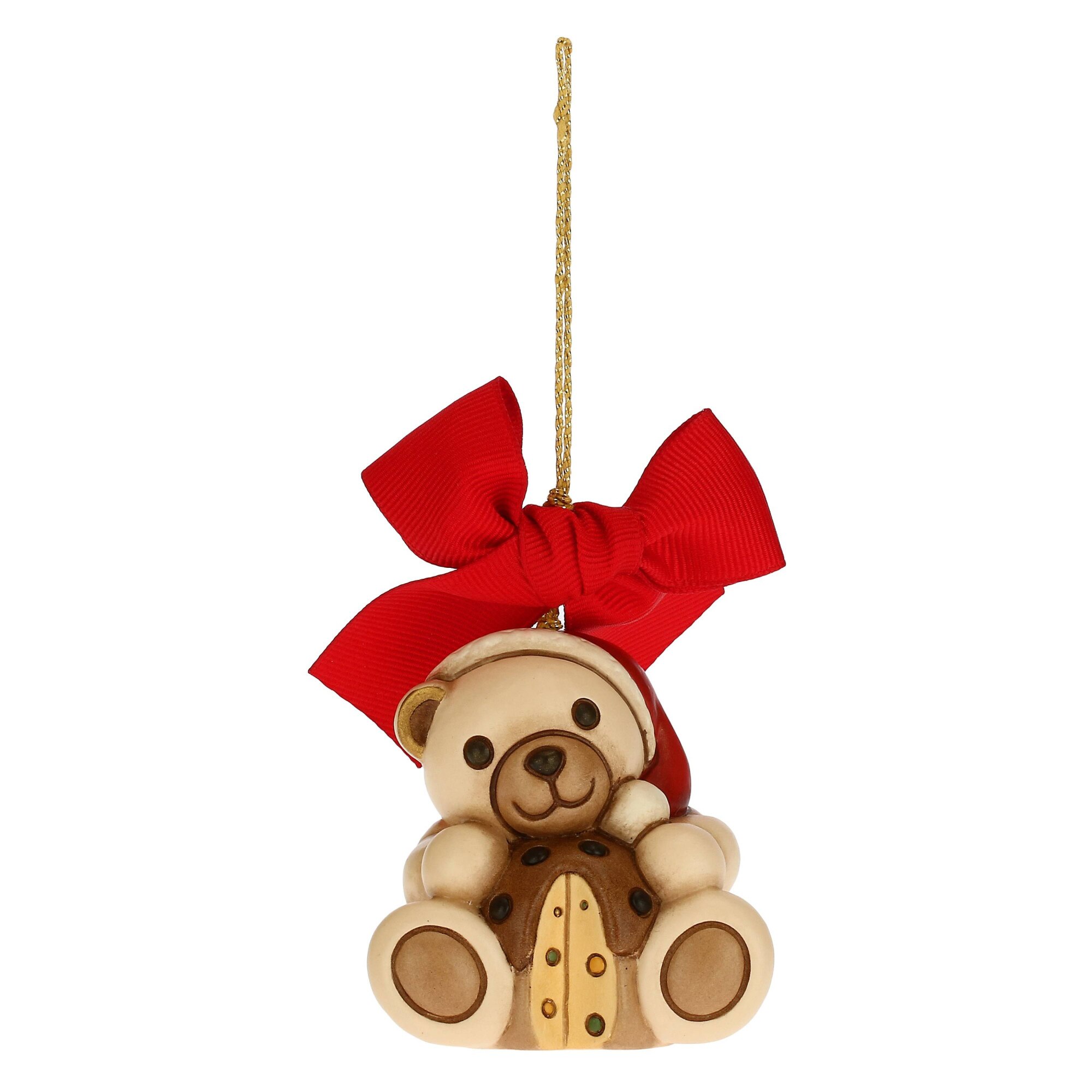 Figurina de brad, Ursuletul Teddy cu panettone, ceramica THUN, 6 cm