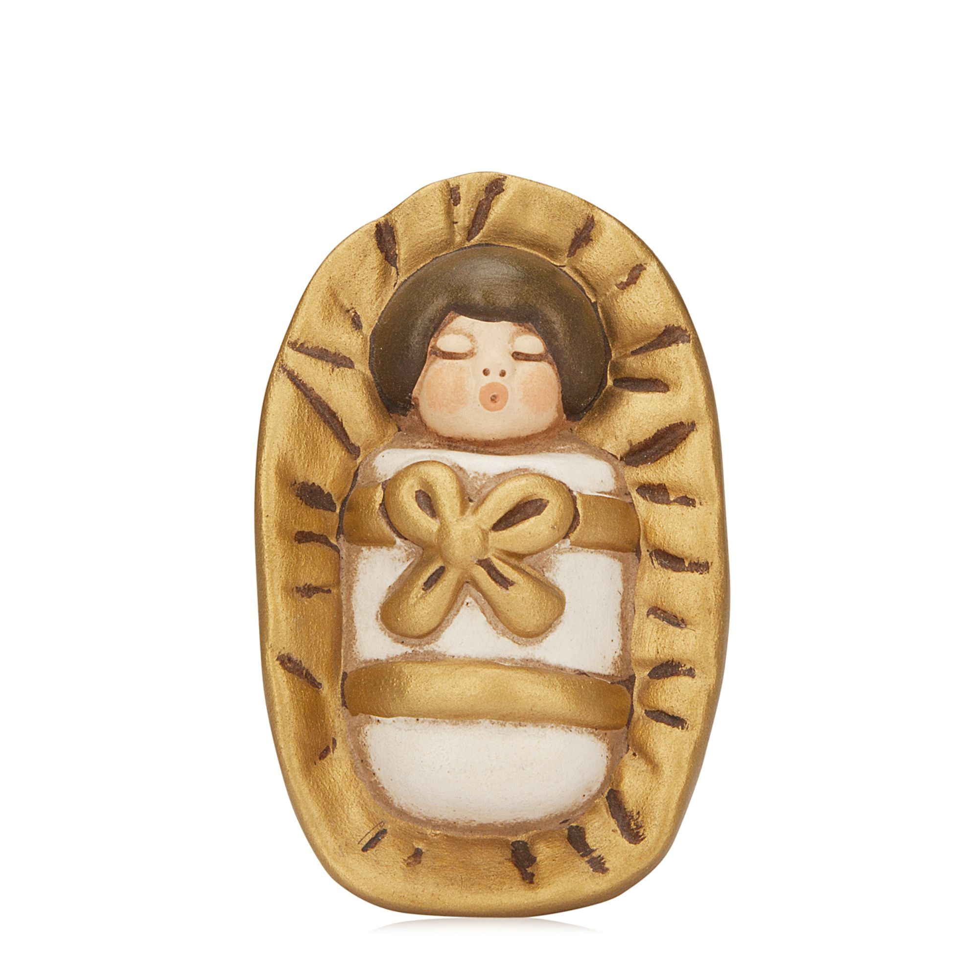 Figurina, Pruncul Iisus, ceramica THUN, bej/auriu, 7 cm