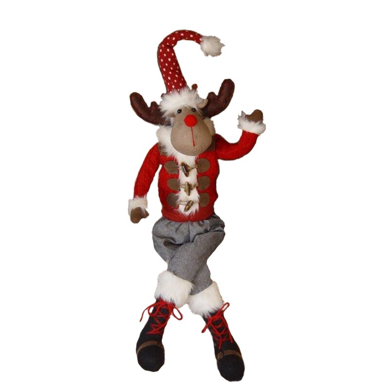 Figurina Ren pentru decor Craciun, Textil, rosu, gri, 55 cm DSI 14203