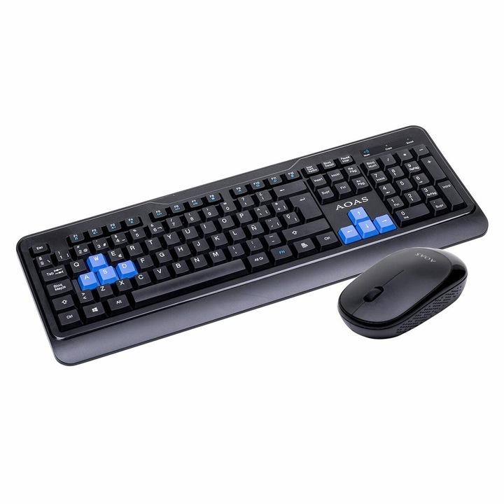 Vezeték nélküli billentyűzet és egér készlet 2,4 Ghz, Irodai, Játékokhoz, Fekete