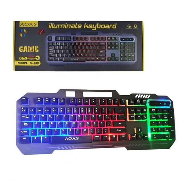 Játék billentyűzet, RGB háttérvilágítás, Nedvességálló, Fém