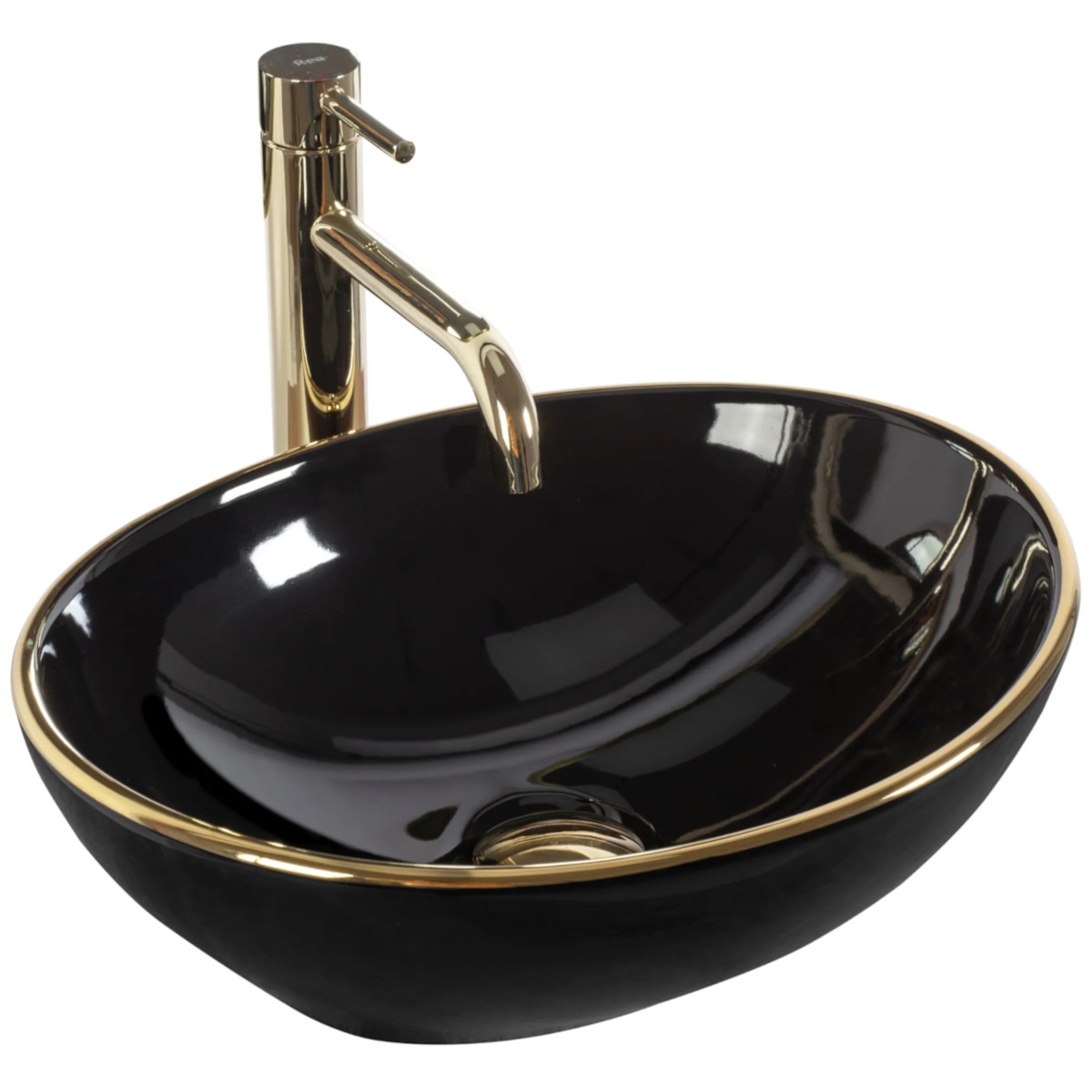 Lavoar EGO Sofia Black Gold Edge, 41x34.5 cm, montaj pe blat, ceramica sanitara