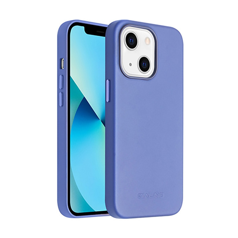 Husa slim pentru iPhone 13 Mini, cu MagSafe din piele naturala de vitel, tip back cover, Qialino, Wisteria