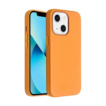 Husa slim pentru iPhone 13 Mini, cu MagSafe din piele naturala de vitel, tip back cover, Qialino, Golden brown Husa slim pentru iPhone 13 Mini, cu MagSafe din piele naturala de vitel, tip back cover, Qialino, Golden brown