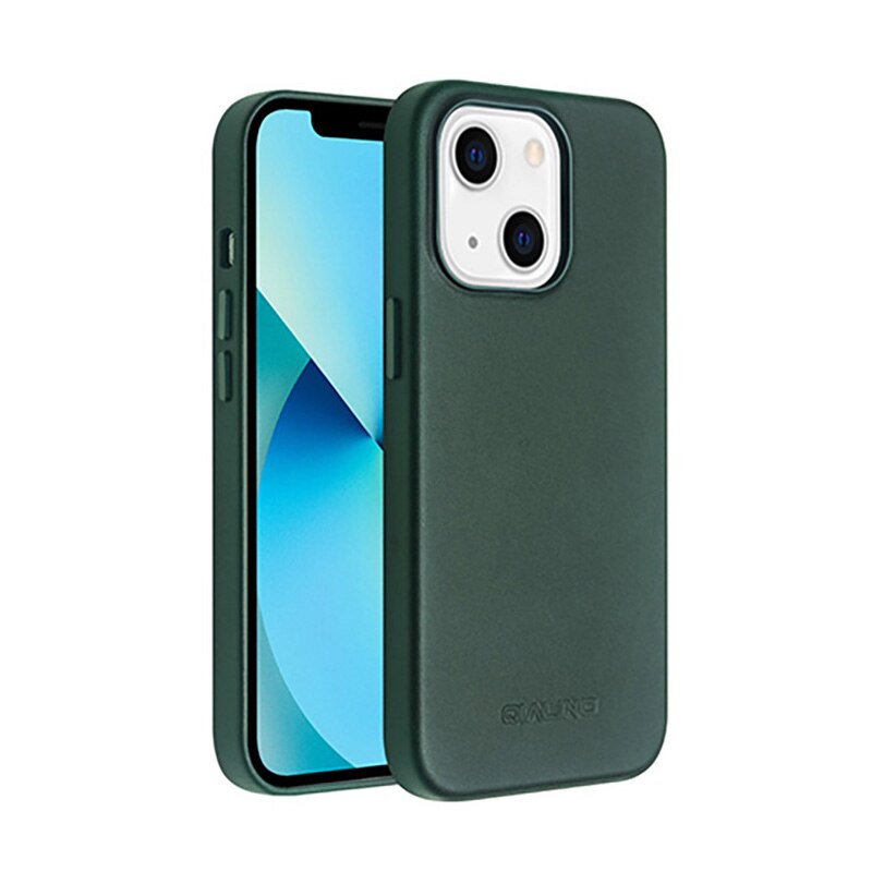 Husa slim pentru iPhone 13, cu MagSafe din piele naturala de vitel, tip back cover, Qialino, Sequoia green
