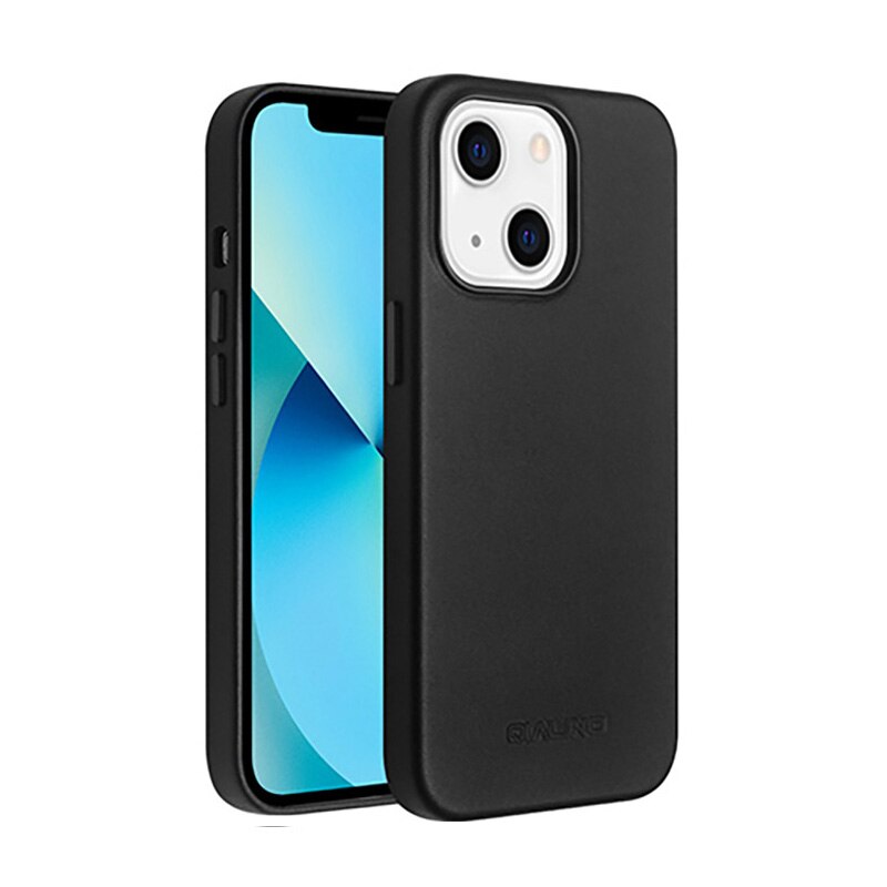 Husa slim pentru iPhone 13, cu MagSafe din piele naturala de vitel, tip back cover, Qialino, Midnight
