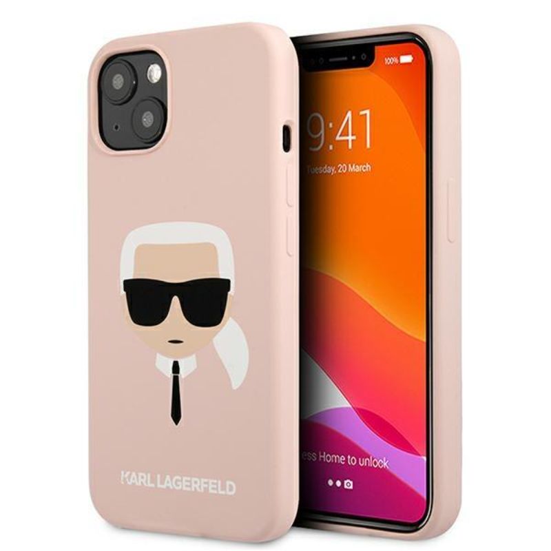 Husa Karl Lagerfeld Silicon Karls Head compatibila cu iPhone 13 Mini, Roz Deschis